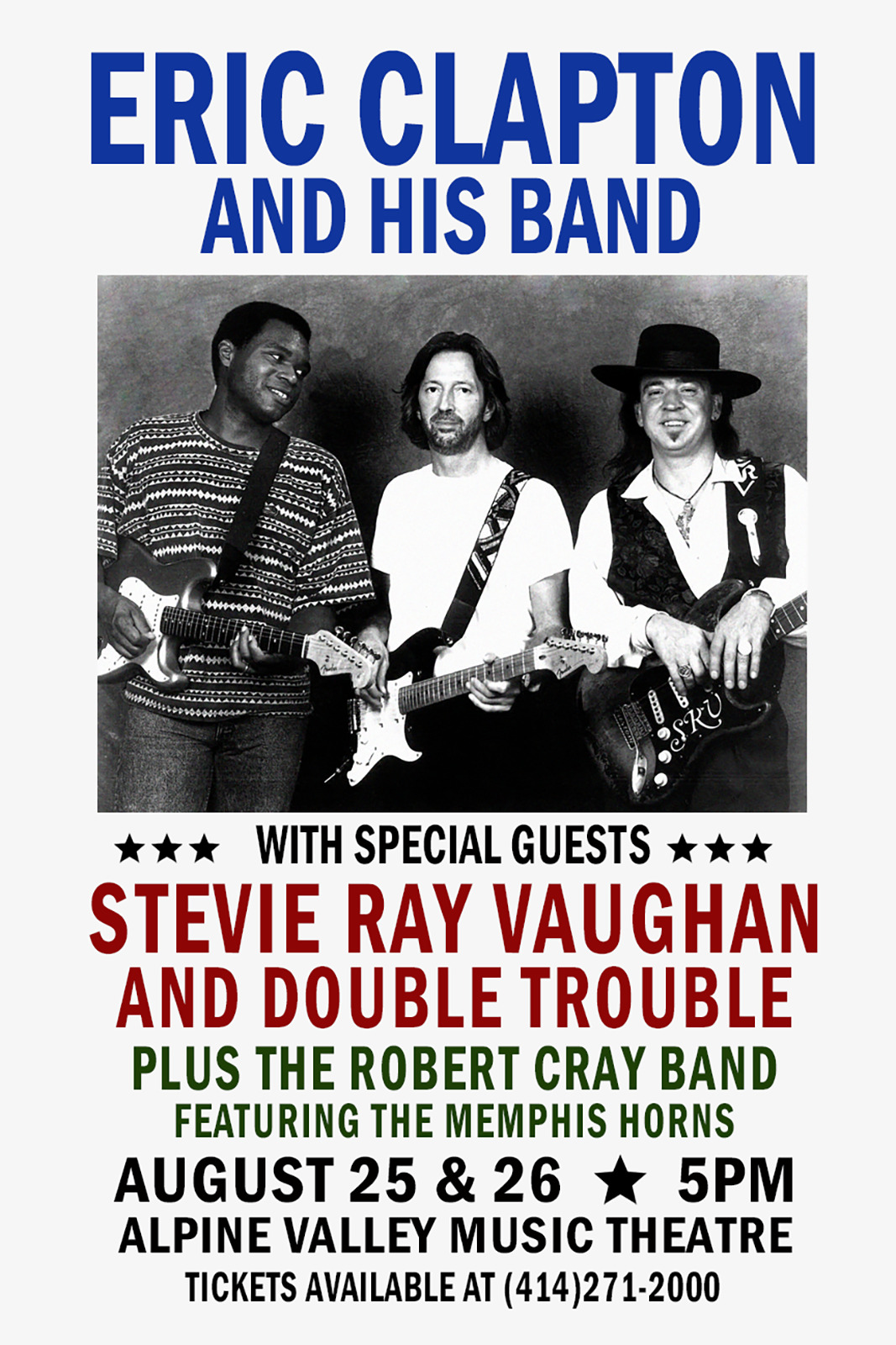 Eric Clapton Stevie Ray Vaughan Rob Clay Concert Alpine Valley