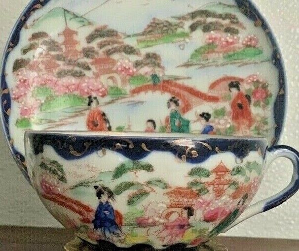 Vintage ( Antique?) Hand Painted Eggshell Cup And Saucer , Geisha Japan