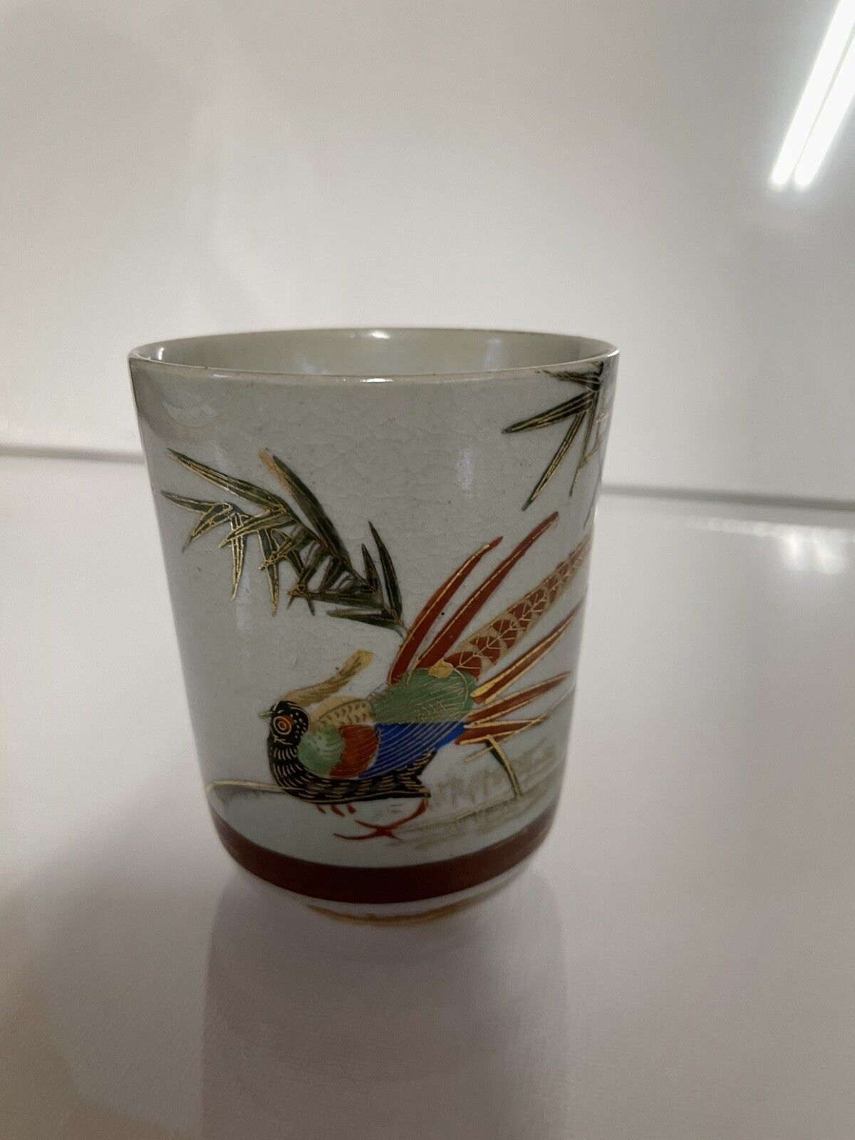 Sake Cup Vintage Pheasant Peacock Bird  Stands 3 1/8" Tall Good Condition, Japan