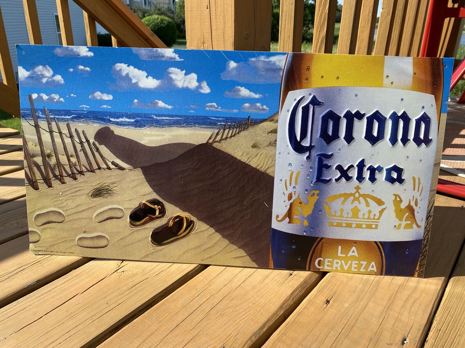 Corona Beer Wall Sign Metal Tin 23x12 Corona Extra Beer Sandals Beach Ocean Sky
