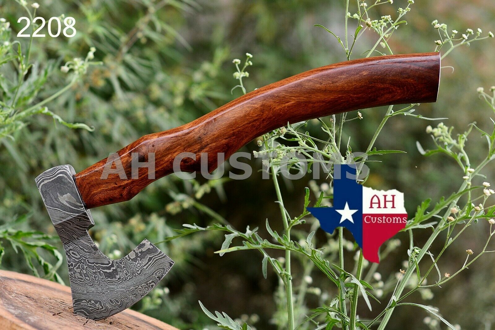 Custom Hand Forged Damascus Steel Axe With Rose Wood Handle +sheath Ah- 2208