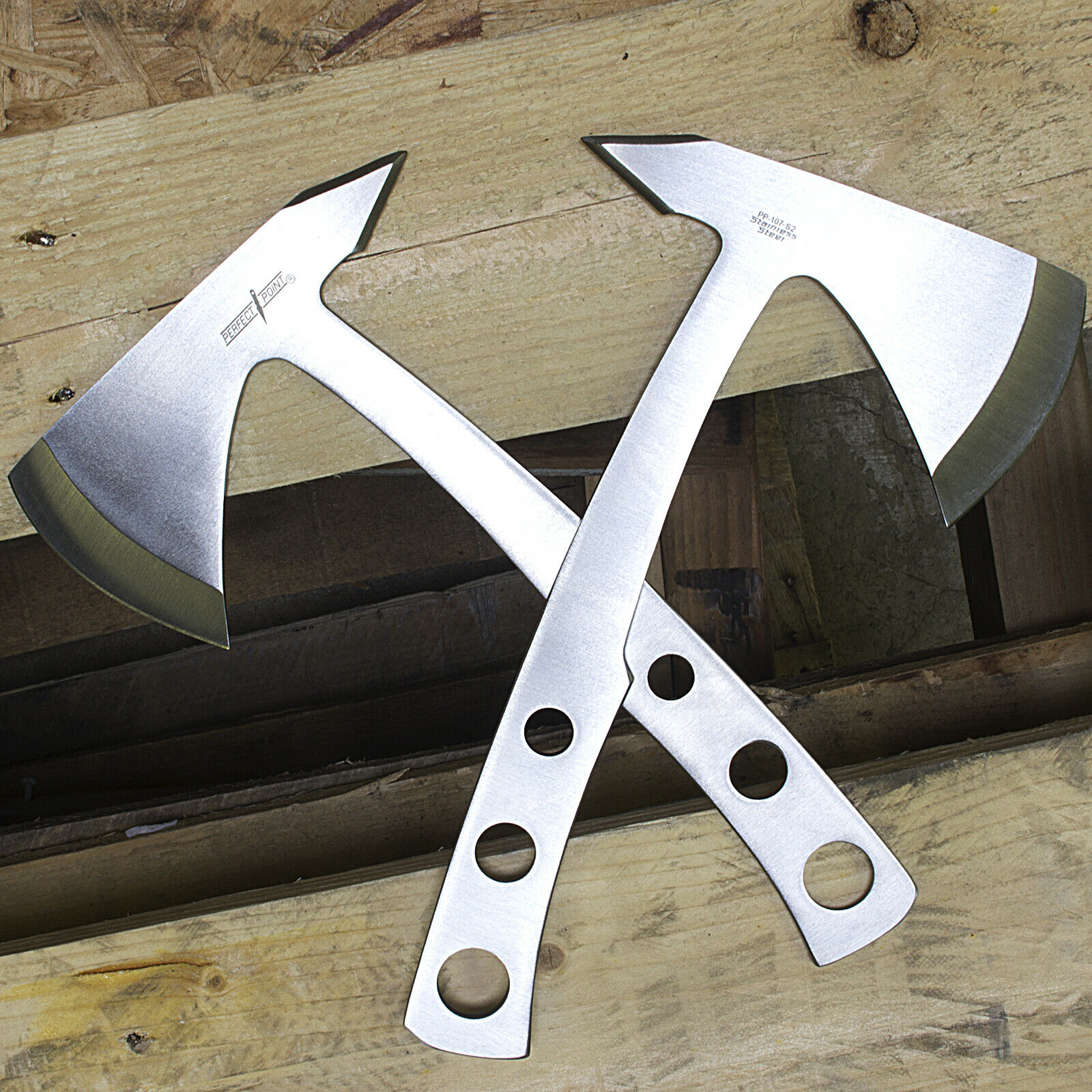2 Pc Perfect Point 9.5" Stainless Steel Throwing Axe Set Hawk Hatchet Tomahawk