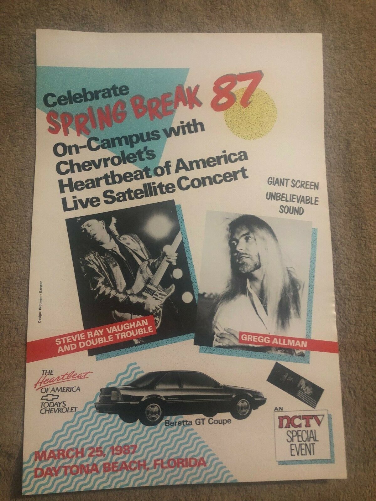 Stevie Ray Vaughan & Gregg Allman 3/25/87 Concert Poster Daytona Beach Florida