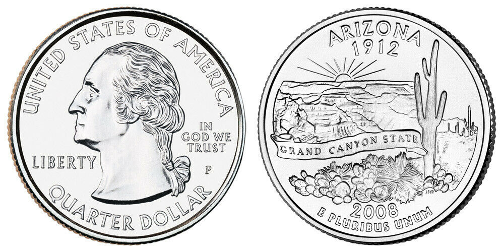 2008 P Arizona State Quarter Bu Brilliant Uncirculated Coin