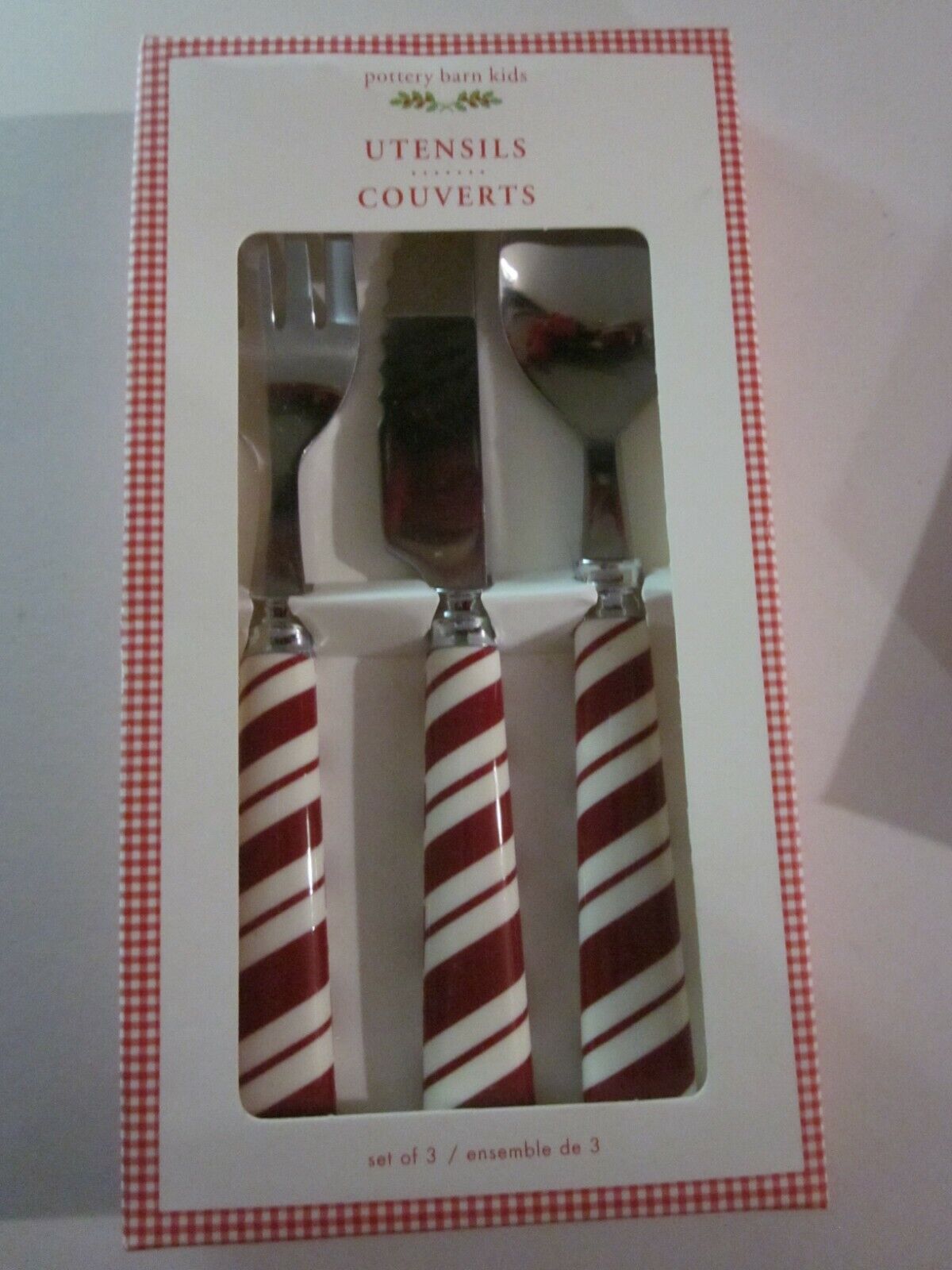 One 3pc Pottery Barn Kids Christmas Candy Cane Utensils - Fork Spoon & Knife