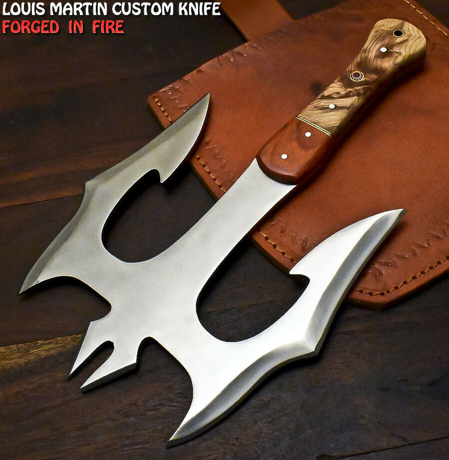 Louis Martin Handmade D2 Tool Steel Olive Wood Hunting Clever Chopper Axe Knife