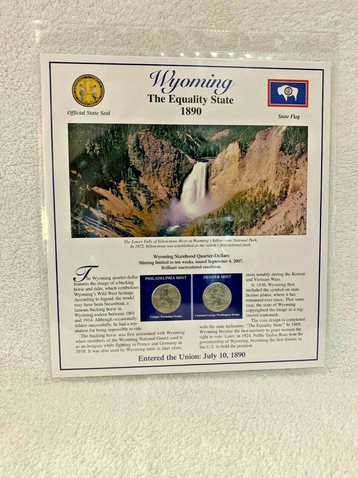 2007 Wyoming Bu P&d Postal Commemorative Society Statehood Quarters & Stamps