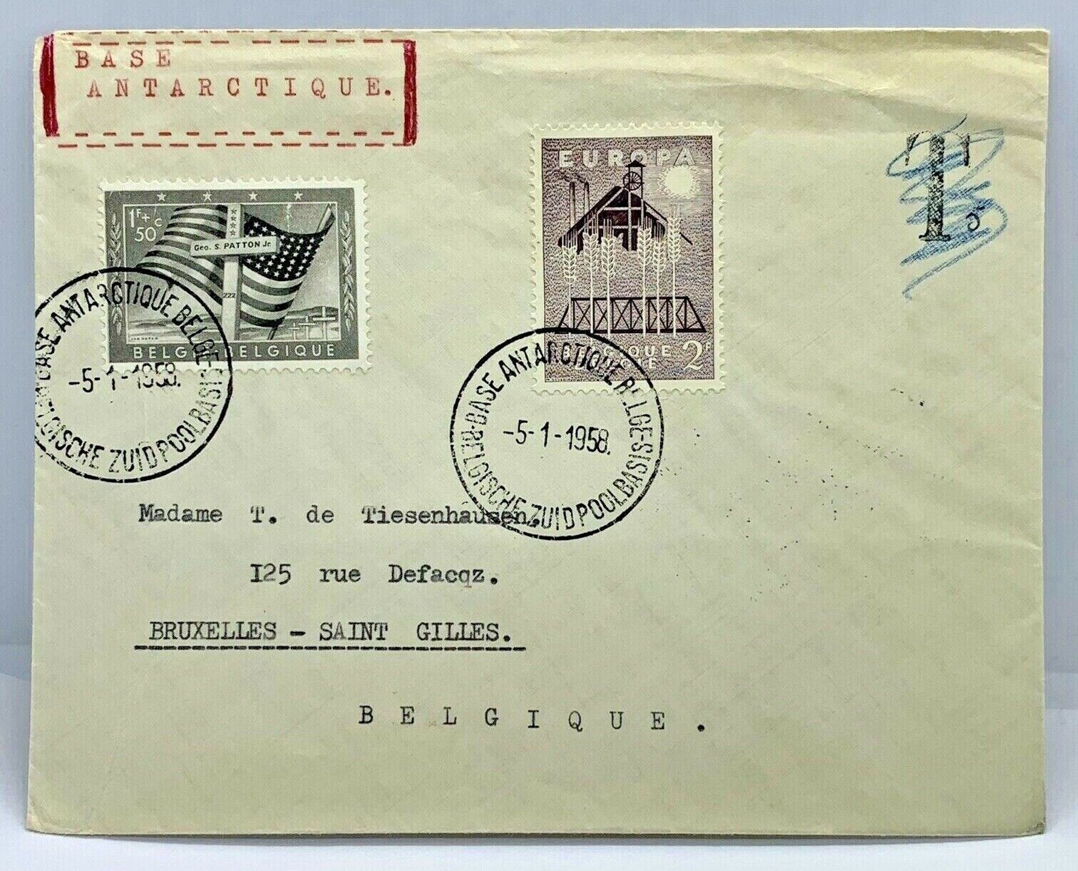 1958 Belgium Antarctica Base Cover Sent To Brussels Saint Gilles
