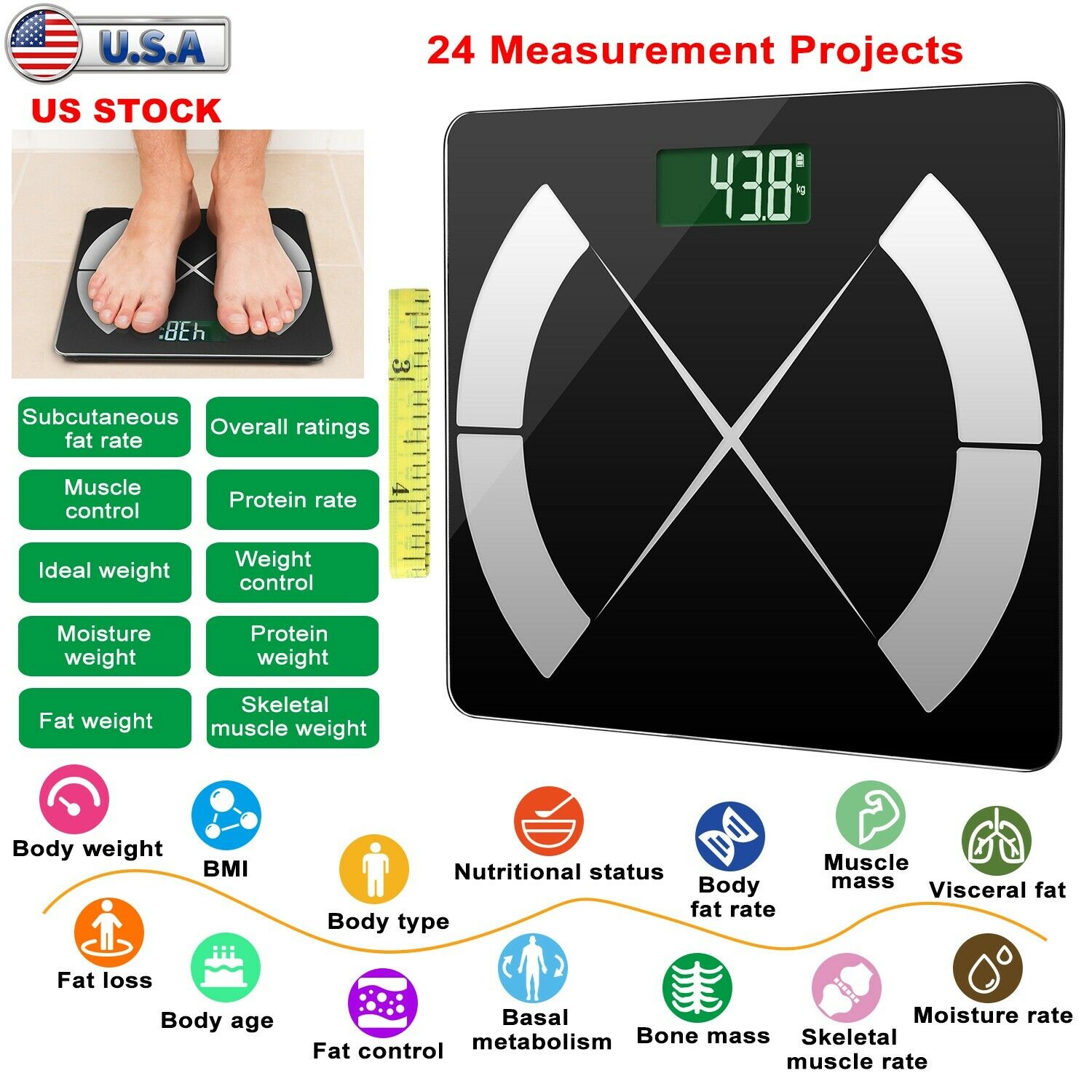 Body Digital Composition Fat Monitor Smart Scale Weight Bmi Weight Management