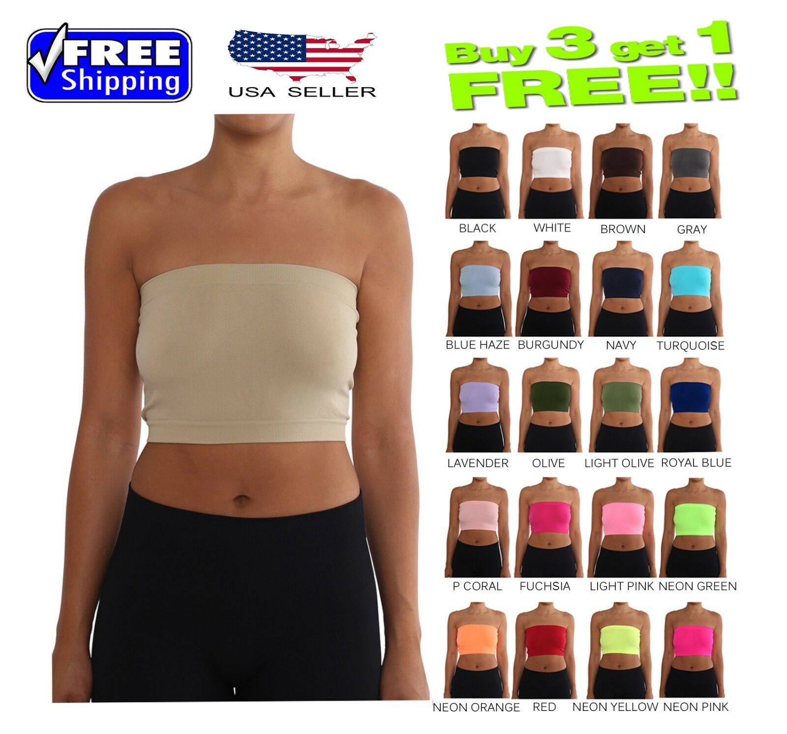 Seamless Tube Top Layering Bandeau Stretchable Spandex Bra Reg And Plus Sizes