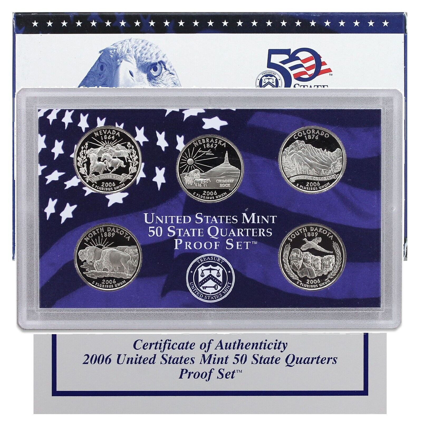 2006 S Proof State Quarter Set Gem Dcam Original Box & Coa 5 Coins Cn-clad