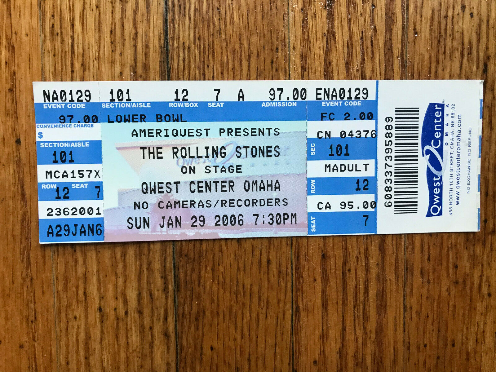Ticket Stub The Rolling Stones Qwest Center Omaha Jan 29 2006