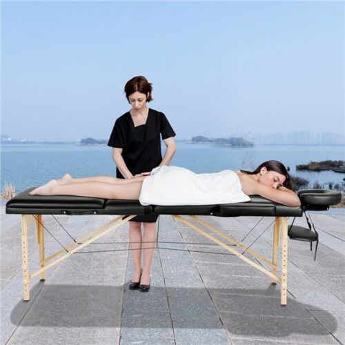 3 Fold Massage Table Adjustable Facial Spa Salon Bed Tattoo Chair Portable Black