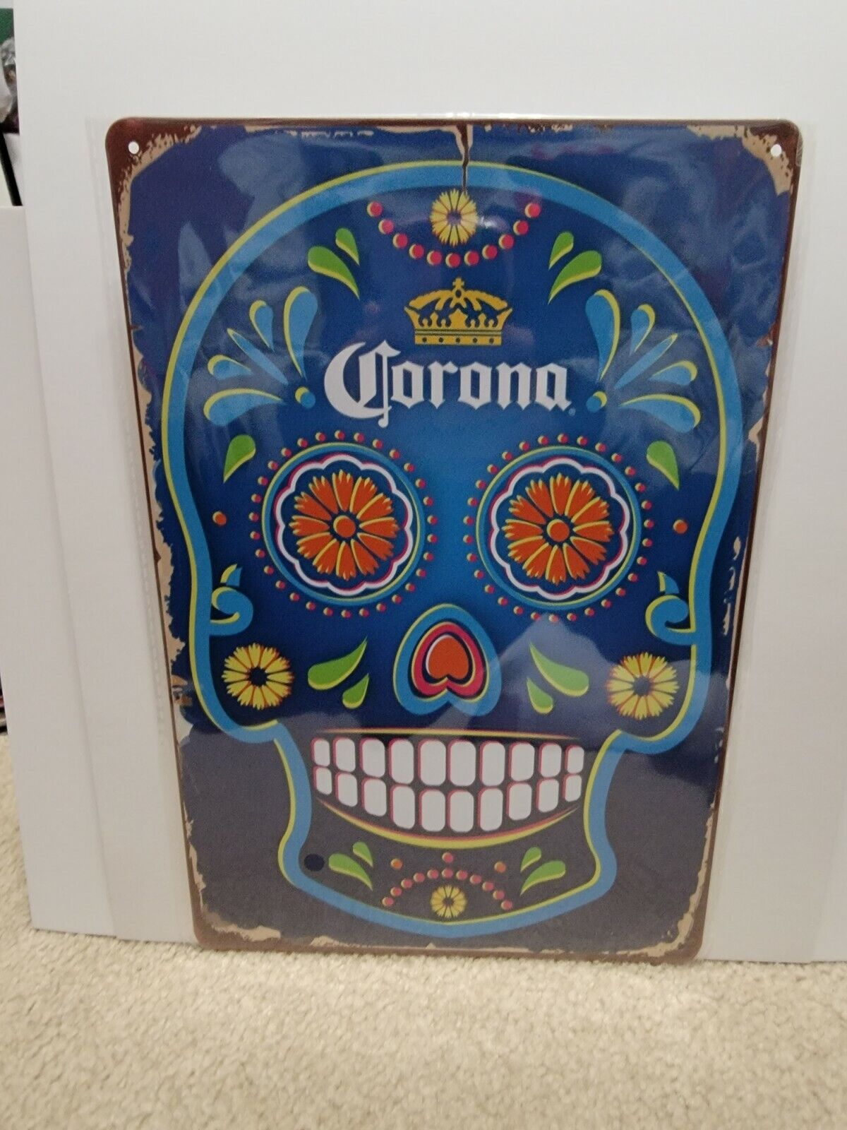 Corona Beer Sugar Skull Tin Metal Sign Tacker 8"x12" Man-cave New