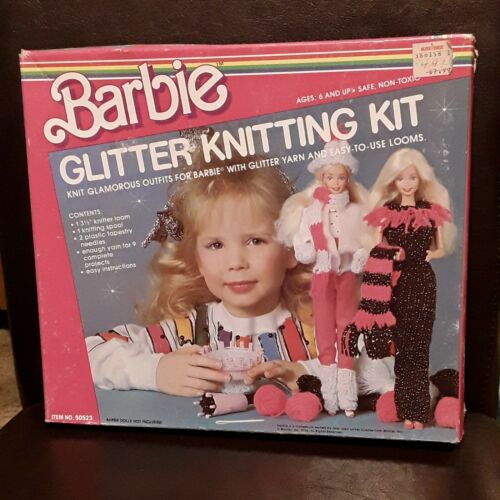 Vintage 1986 Mattel Barbie Glitter Knitting Kit Sealed Box!