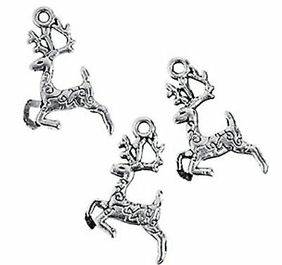 12 Silver Reindeer Charms Holiday Craft Jewelry 20mm
