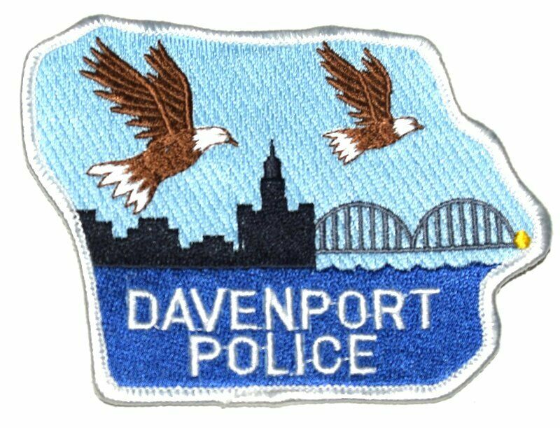 Davenport Iowa Ia Sheriff Police Patch – State Shape – Skyline Bridge River Eagl