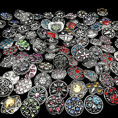 Wholesale Mix Design 50pcs Top 18mm Buttons Copper Alloy Rhinestone Snap Jewelry
