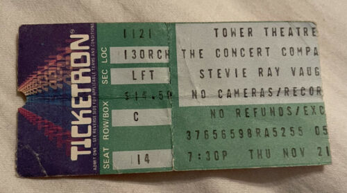 Stevie Ray Vaughan Rare Concert Ticket Stub Upper Darby, Pa 11/21/1985