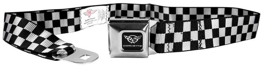 Seatbelt Men Canvas Web Military Chevrolet Corvette Checker Black White
