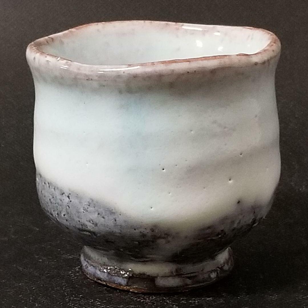 74w1)japanese Pottery Guinomi Sake Cup White Glaze Artist Kunisuke Nakahara