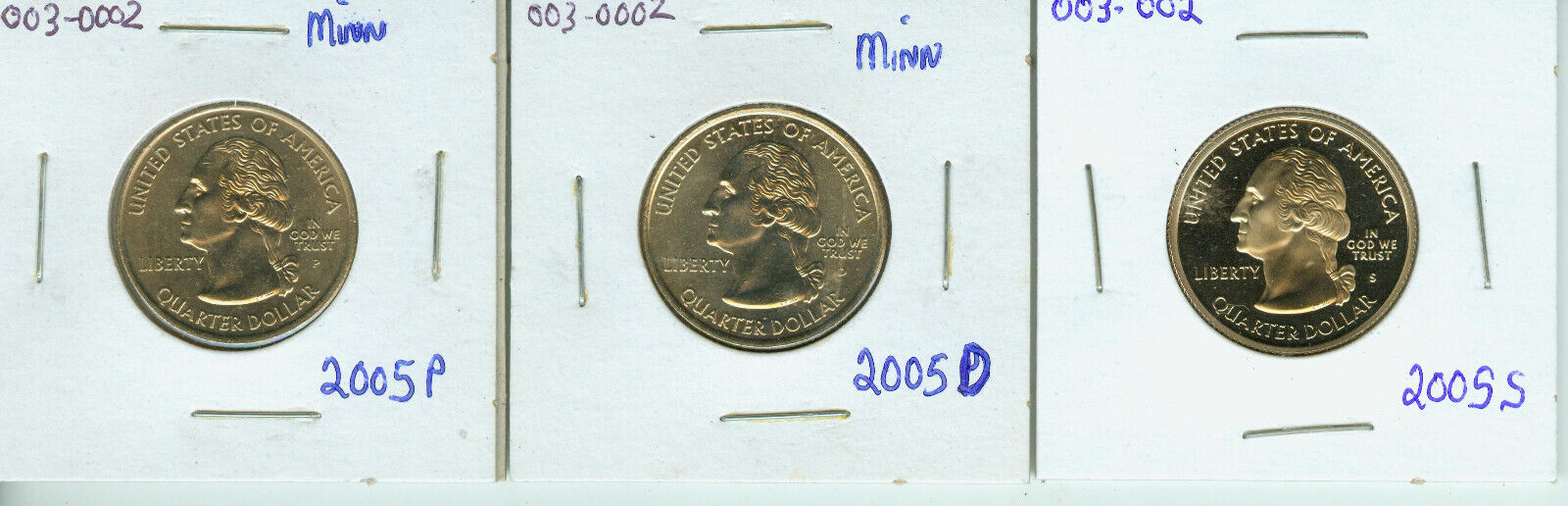 2005-p D & S Mints Minnesota Quarters One Each Total (3) Unc/bu & Proof