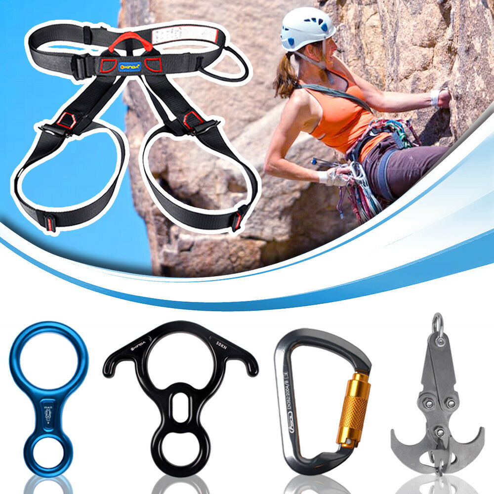 Rock Climbing Rappelling Harness Aluminum Carabiner Locking Gear Grappling Hook