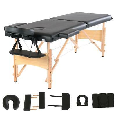 Beech Wood Folding 2-pad Massage Table Facial Spa Bed Chair Tattoo Carry Case