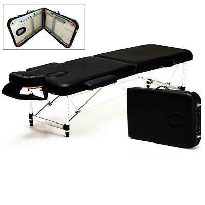 Portable 2 Fold Massage Table Salon Spa Facial Beauty Bed Aluminum Frame Balck