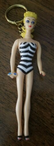 Vintage 1995 Barbie Swimsuit Keychain 4" Blonde 1959 Ponytail Barbie