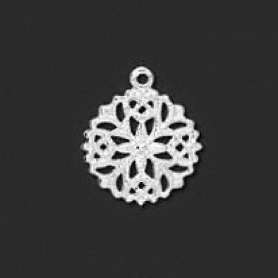 100* Silver Plated 13mm Filigree Snowflake Charms Drops
