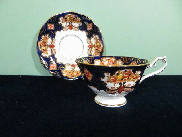 Royal Albert Heirloom Bone China Floral Cup & Saucer Set  Cobalt Blue  Pink Gold