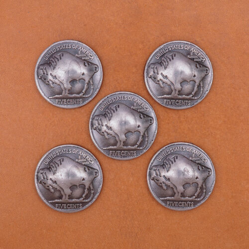 5pcs Western Southeast American Bison Bull Buffalo Leathercraft Coin Concho