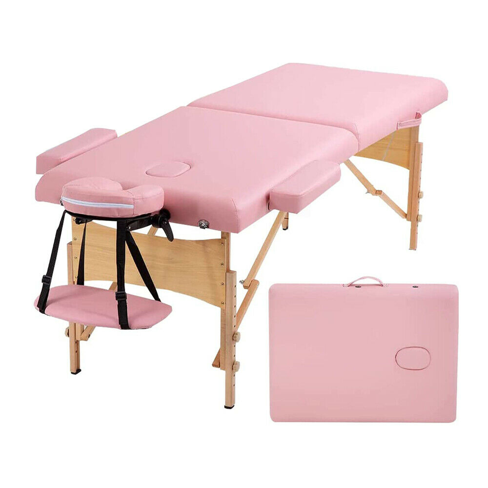 Foldable Salon 84'' 2-fold Massage Table Bed Facial Spa Adjustable Portable Pink