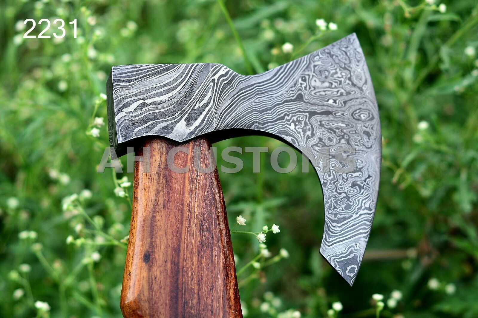 Custom Hand Forged Damascus Steel Axe With Rose Wood Handle +sheath Ah- 2231