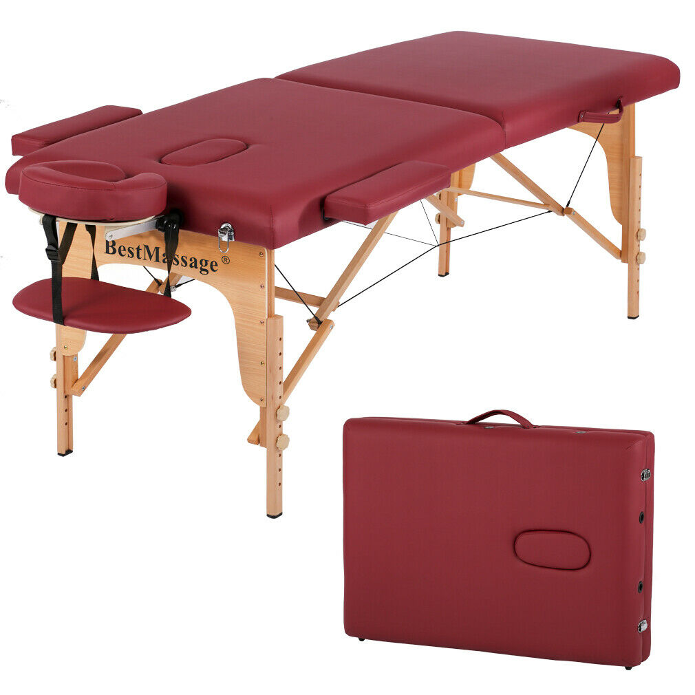 New Bestmassage Burgundy Pu Portable Massage Table W/free Carry Case U1
