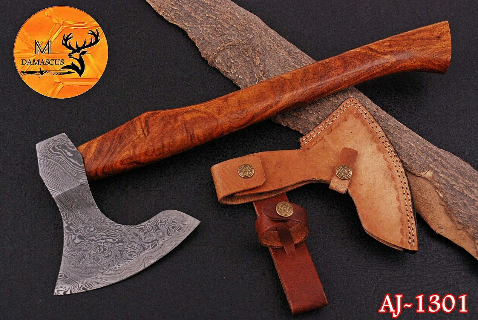 Hand Forged Damascus Steel Axe With Rose Wood Handle - Aj 1301