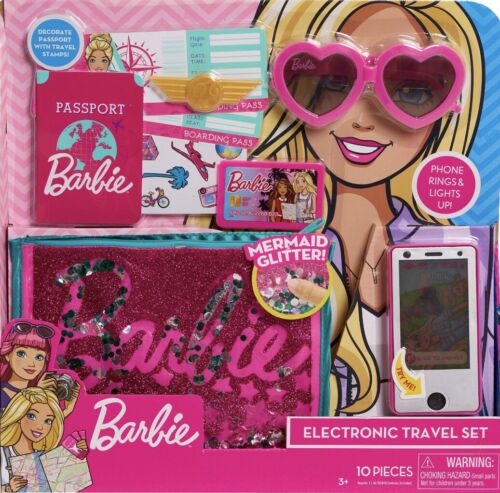 Barbie 10 Piece "electronic Travel Set" W/mermaid Glitter Bag Brand New!
