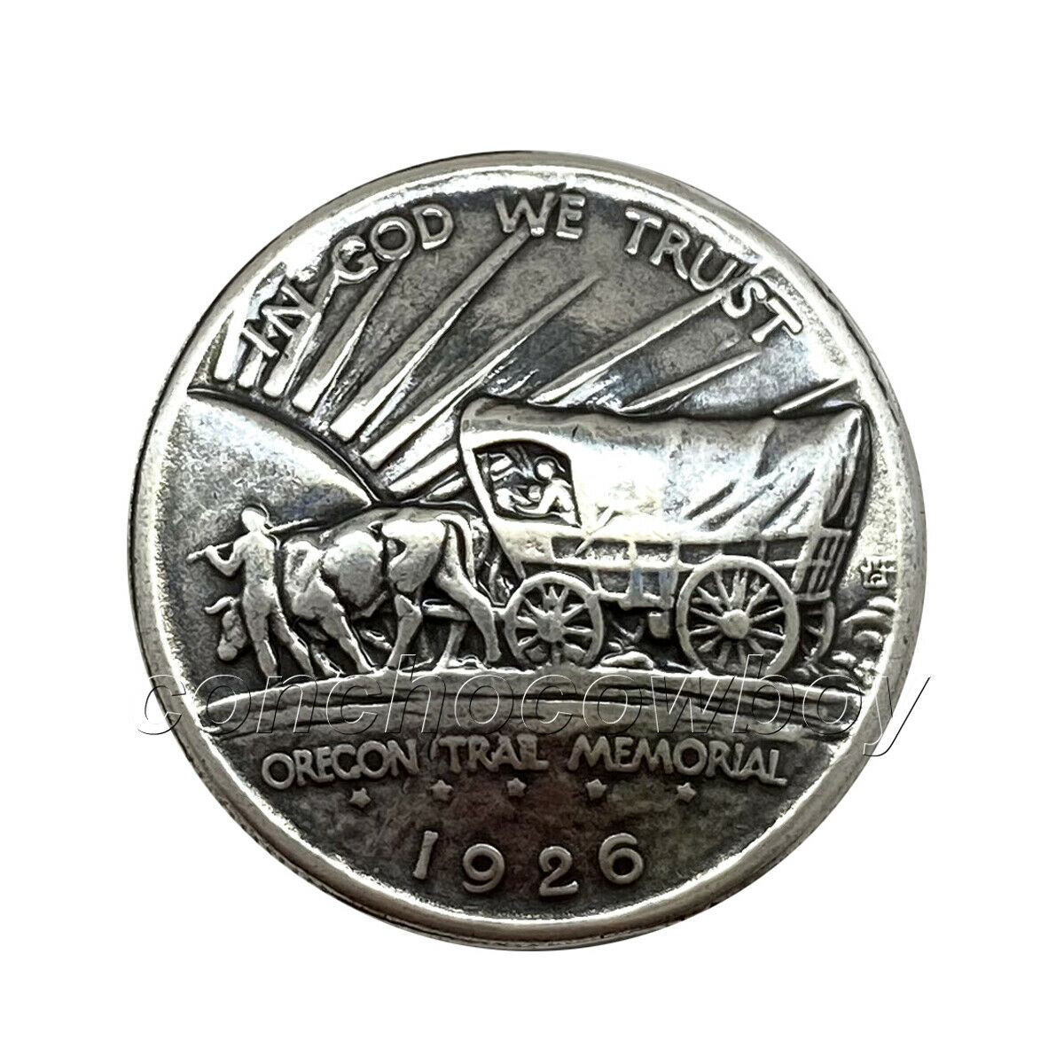 Leather Tack Half Dollar Oregon Trail Screw Back Reproduction Coin Concho 1-1/4"
