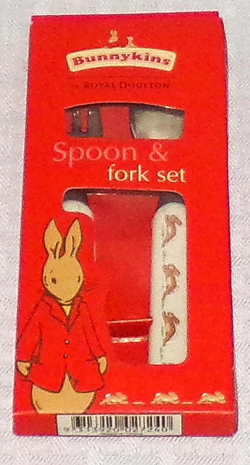 Royal Doulton Bunnykins Running Rabbits Melamine Child's Spoon & Fork Set - New