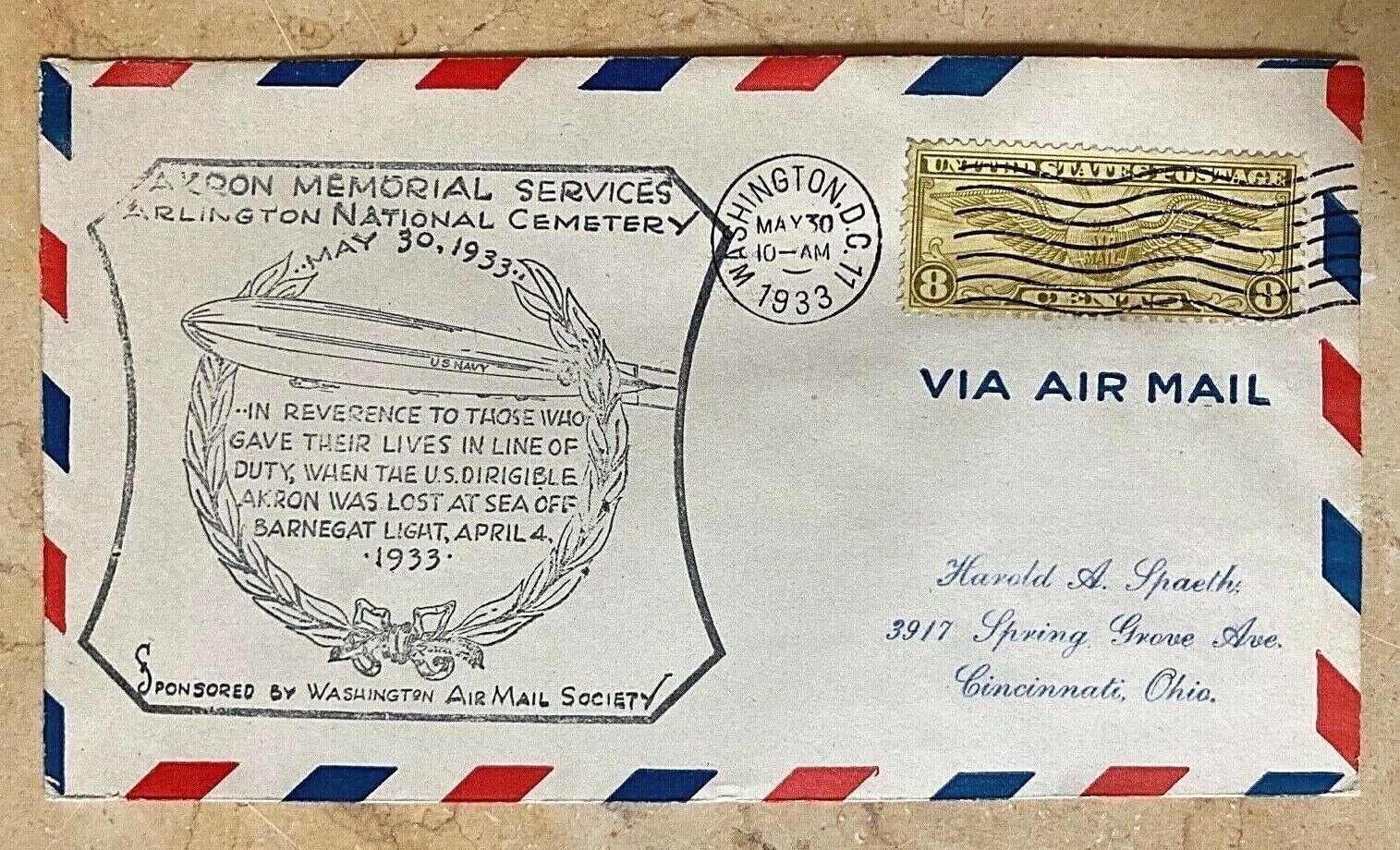 Us Airship Akron Memorial Service Arlington National Cemetery May 30,1933 Cover