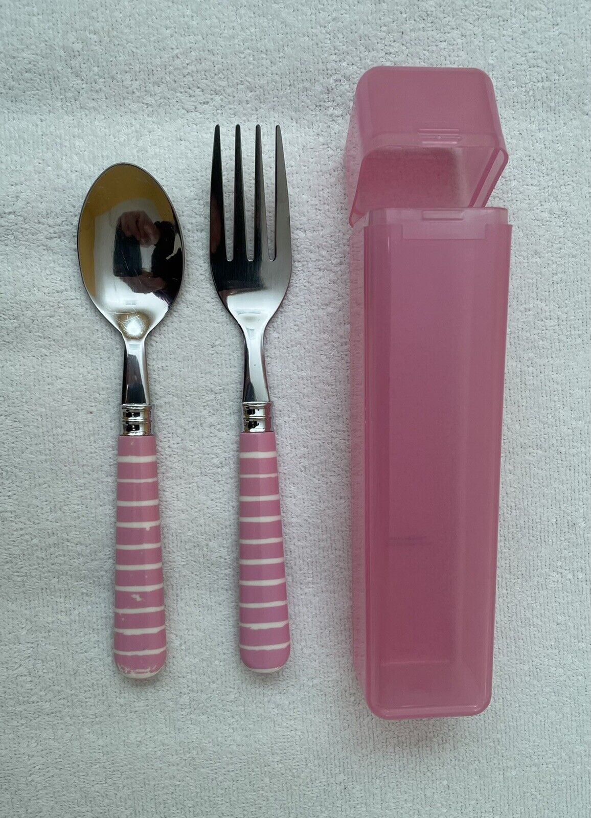 Pottery Barn Kids Utensils Stainless Steel Fork,spoon & Carry Case For Lunch Box