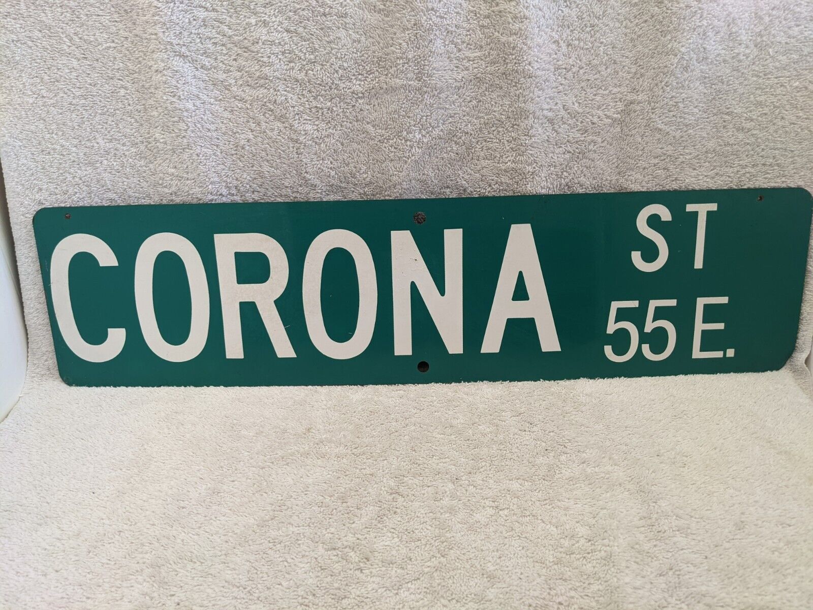 Corona Street 55e Metal Garage Sign Green 23 3/4 X 5 3/4''