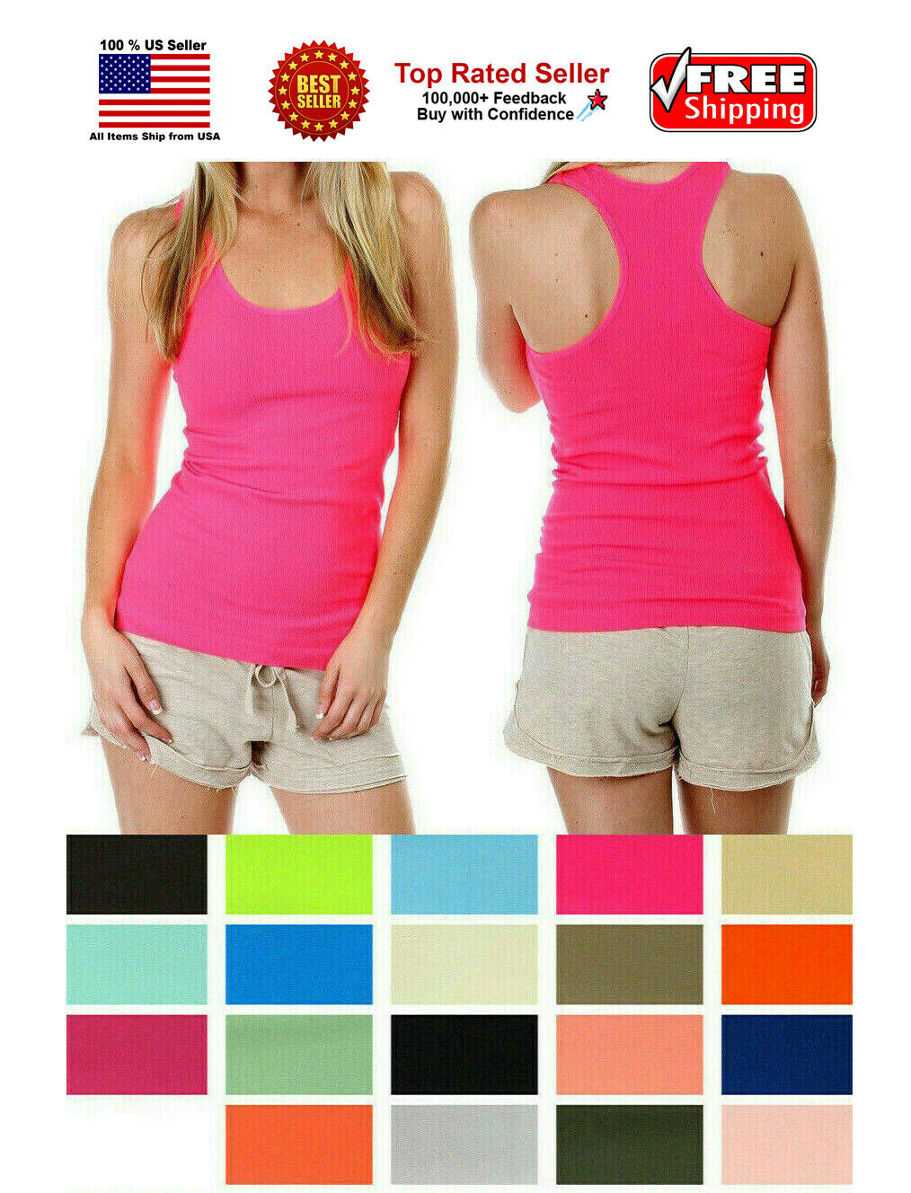 Women Lady Soft Seamless Ribbed Racer Back Stretch Tank Top Yoga Hot Tee Layer