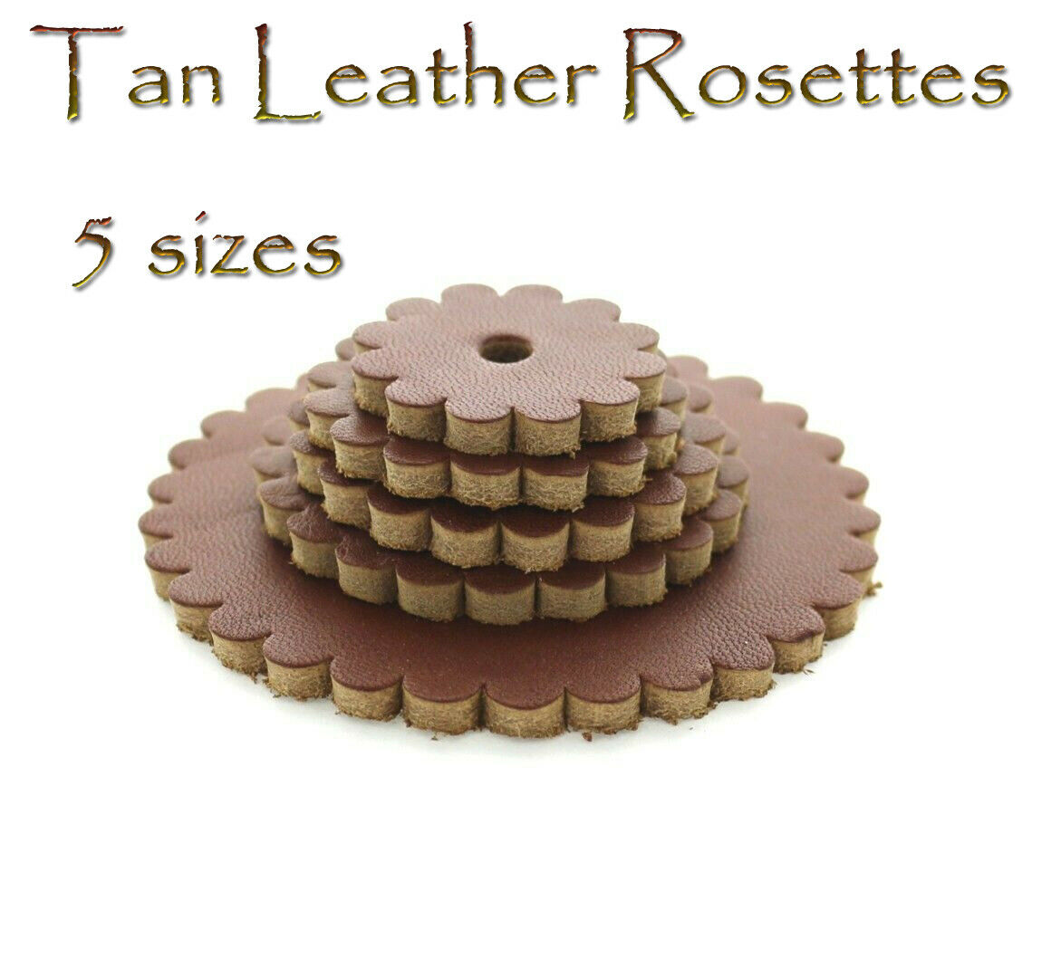 Saddle Leather Rosette Conchos With Hole (5) Sizes Tan Color