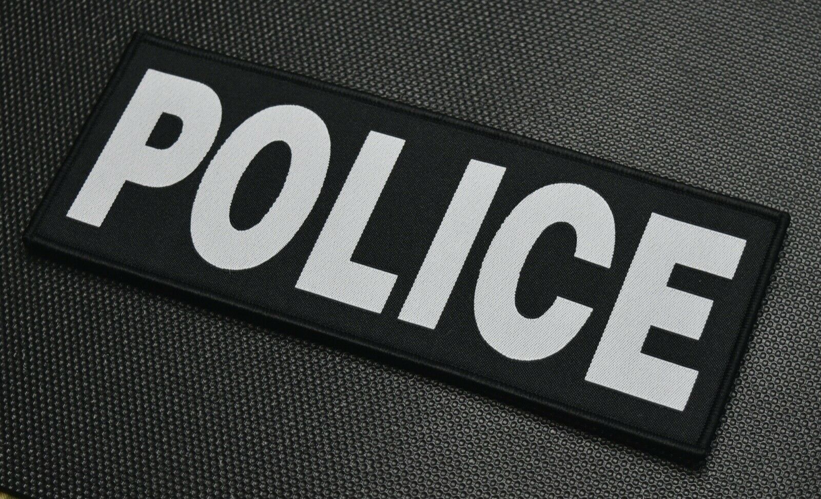 8" X 3" Woven Uniform Police Placard Patch Law Enforcement Black Lite Grey Hook