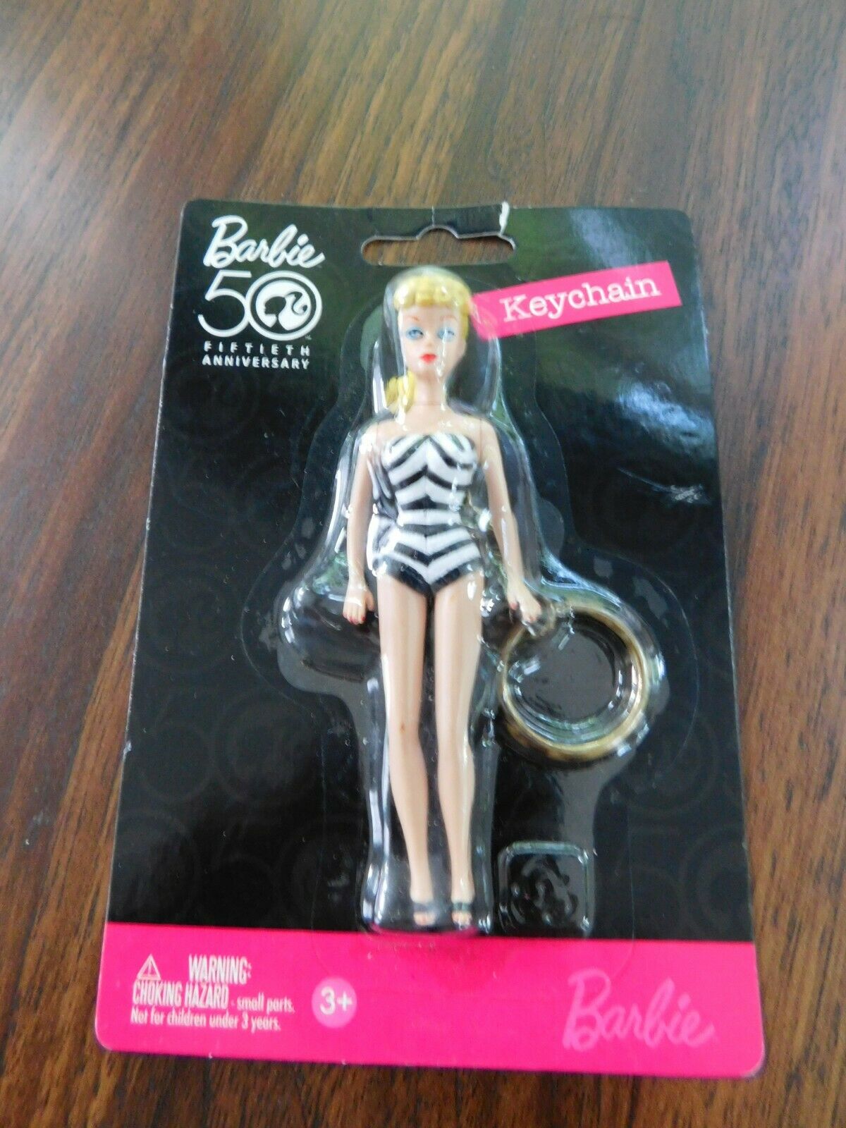 * New* Barbie 50th Anniversary Doll Figure Keychain 1959 Black White Swimsuit