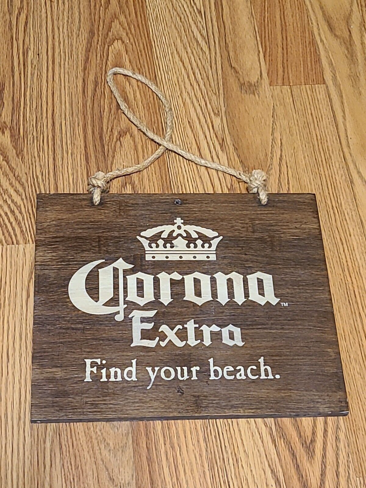 Corona Extra Beer Wood Sign Hangable - Find Your Beach - Crown Logo ~10x12
