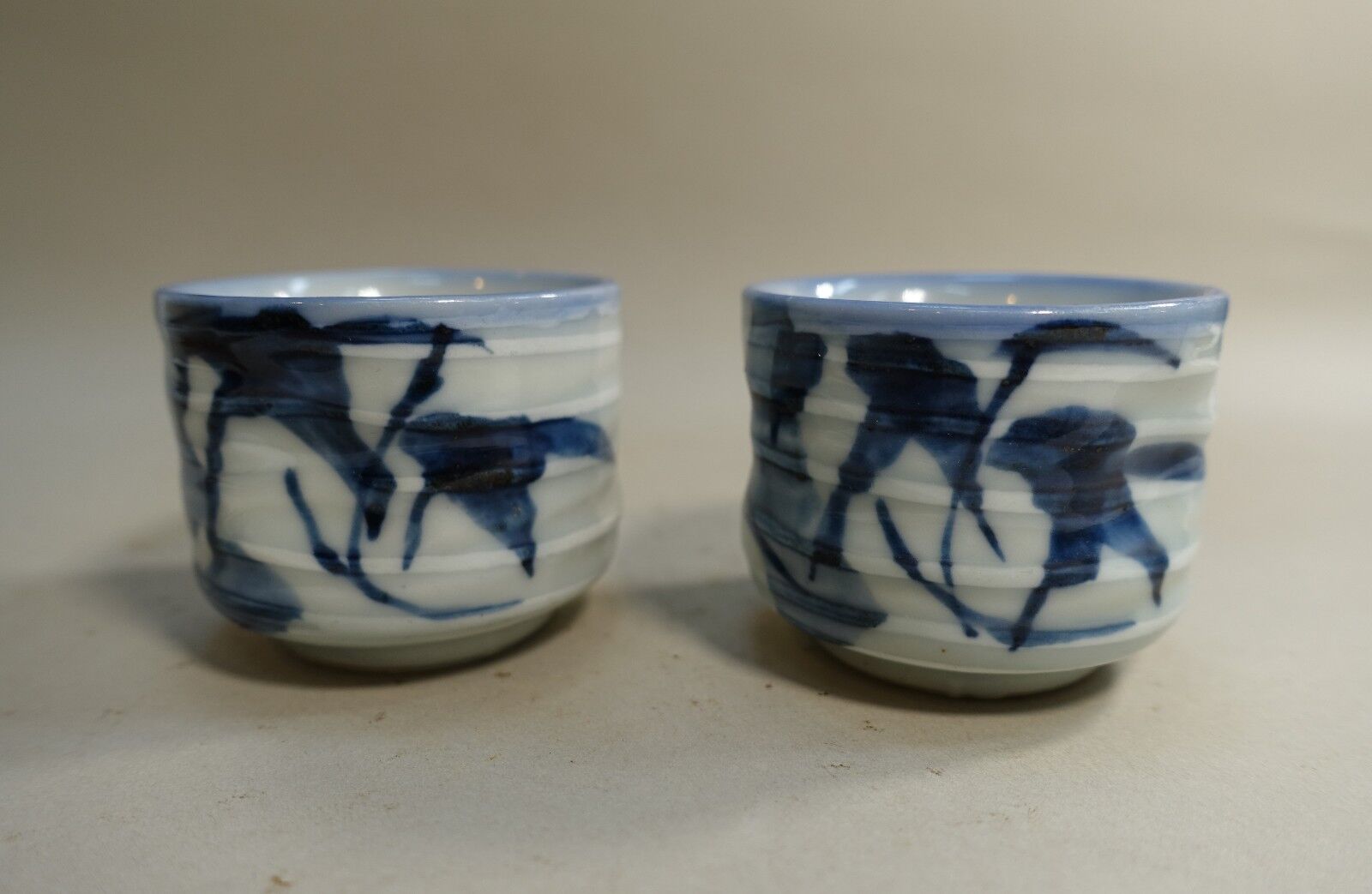 Pzw91 Pair Japanese Sake Cups, 1 1/2" High, Porcelain Handmade
