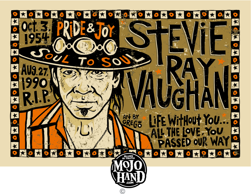Stevie Ray Vaughan Folk Art Blues Poster From Mojohand - Free Us Shipping!